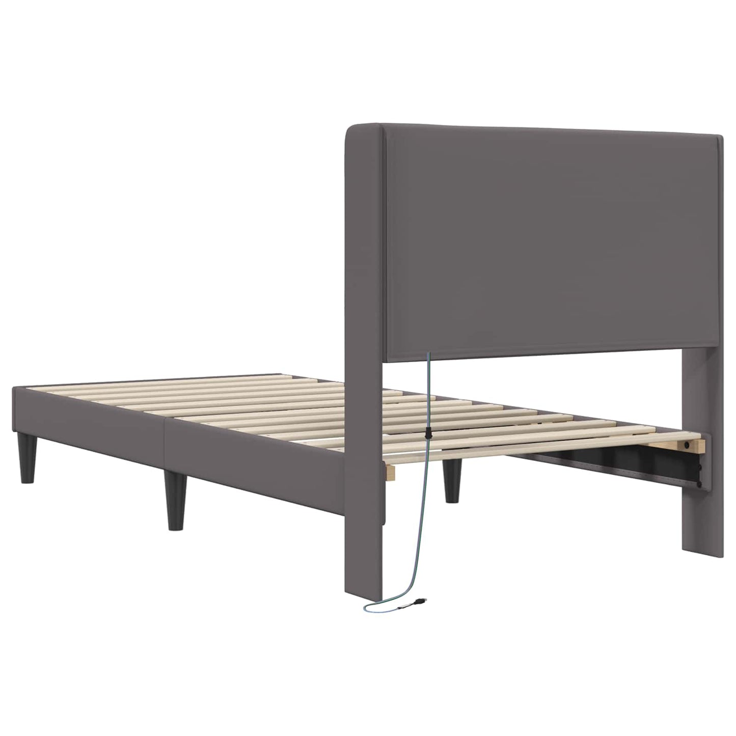 Ágykeret LED szalagokkal fejtámlával Szürke 90 x 200 cm Műbőr