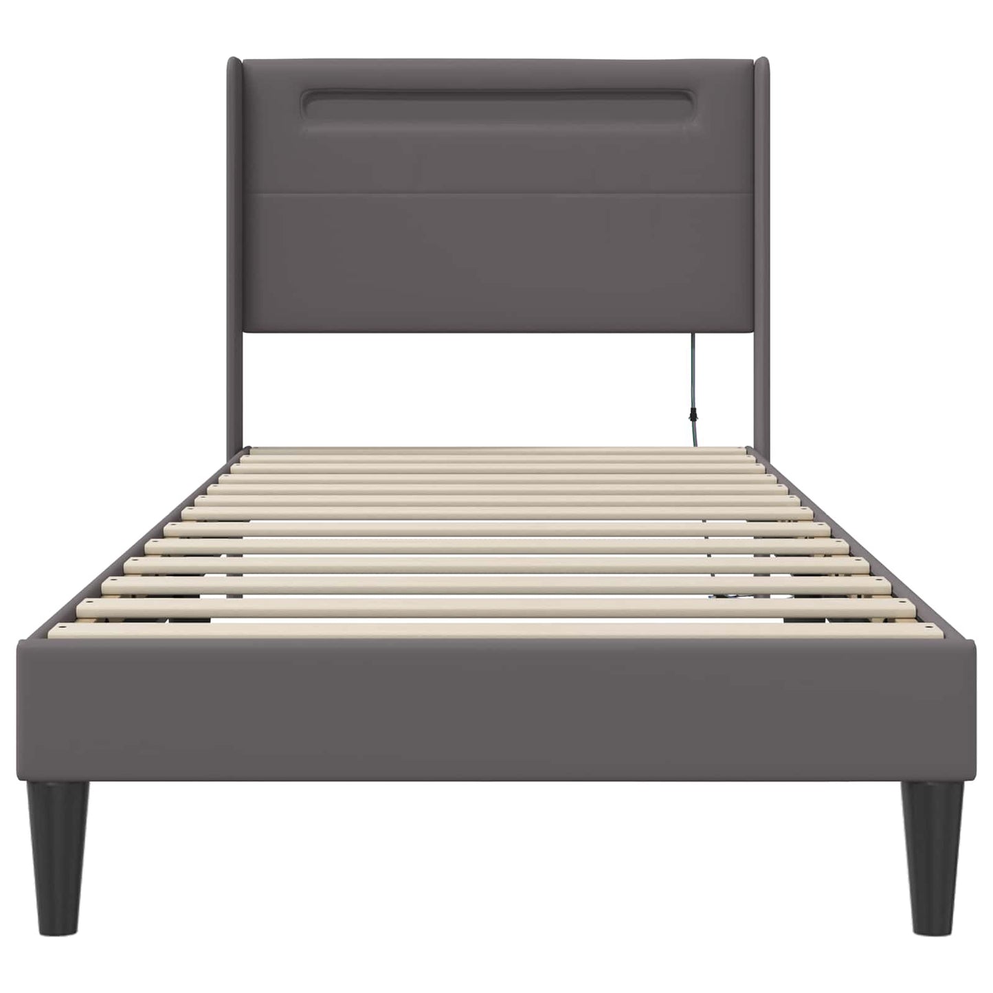 Ágykeret LED szalagokkal fejtámlával Szürke 90 x 200 cm Műbőr