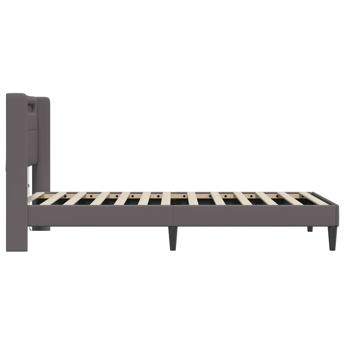 Ágykeret LED szalagokkal fejtámlával Szürke 90 x 200 cm Műbőr