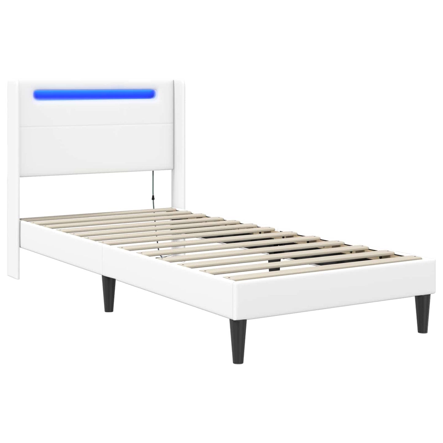 Ágykeret LED szalagokkal fejtámlával Fehér 100 x 200 cm Műbőr