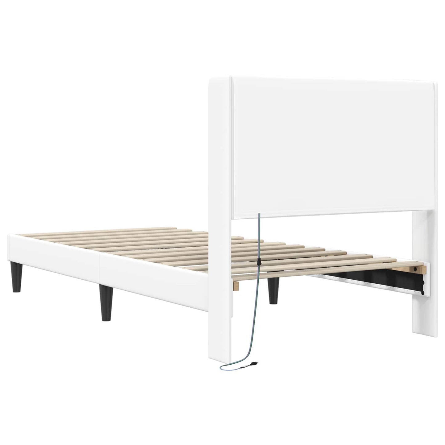 Ágykeret LED szalagokkal fejtámlával Fehér 100 x 200 cm Műbőr