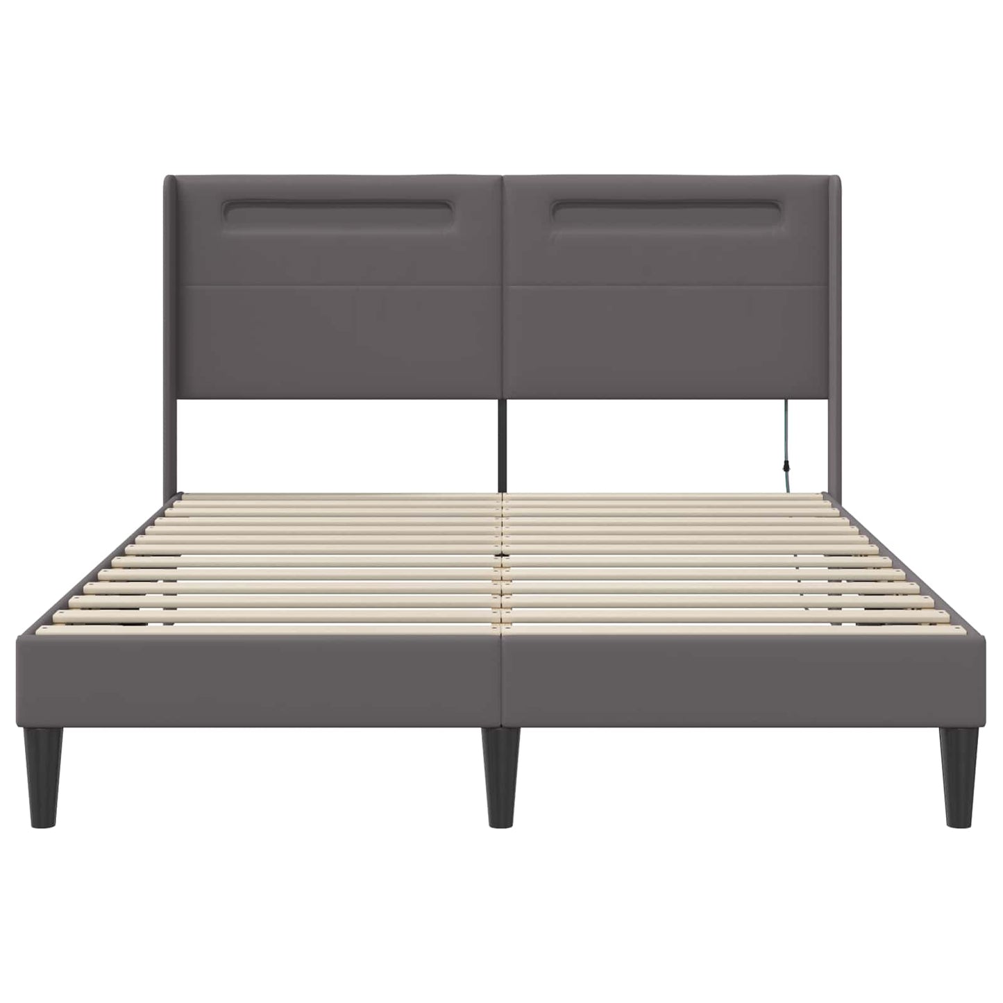 Ágykeret LED szalagokkal fejtámlával Szürke 120 x 190 cm Műbőr