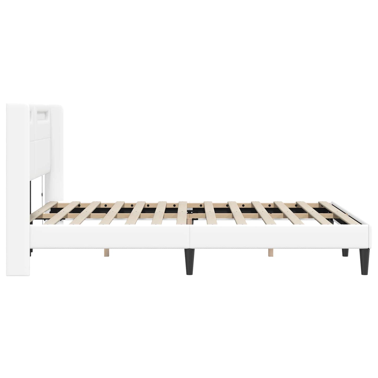 Ágykeret LED szalagokkal fejtámlával Fehér 120 x 190 cm Műbőr