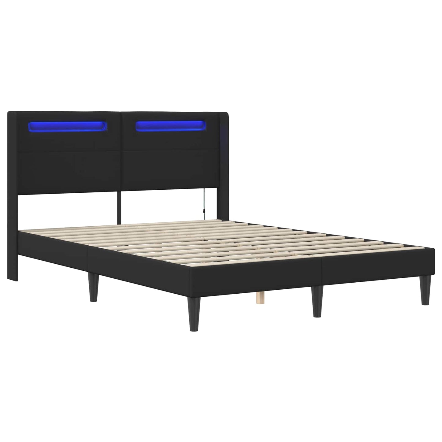 Ágykeret LED szalagokkal fejtámlával Fekete 140 x 190 cm Műbőr