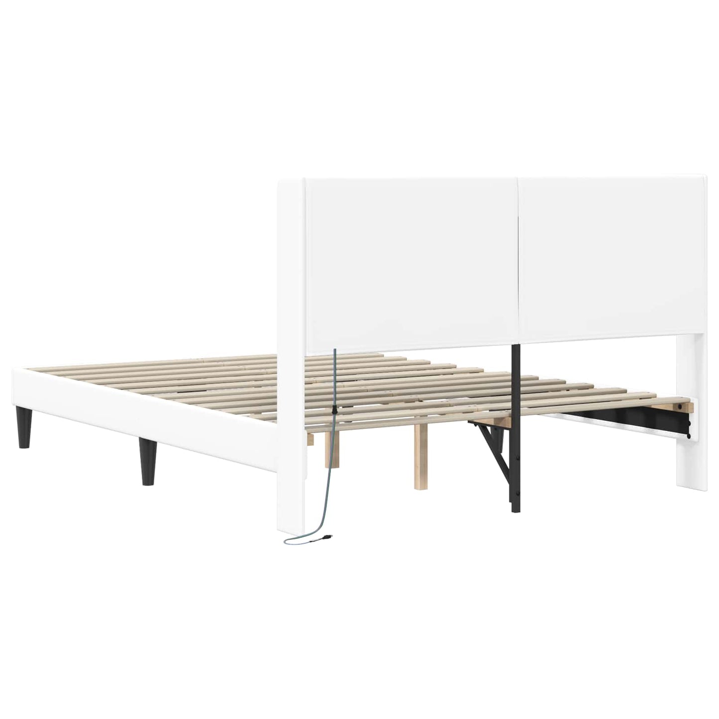 Ágykeret LED szalagokkal fejtámlával Fehér 140 x 190 cm Műbőr