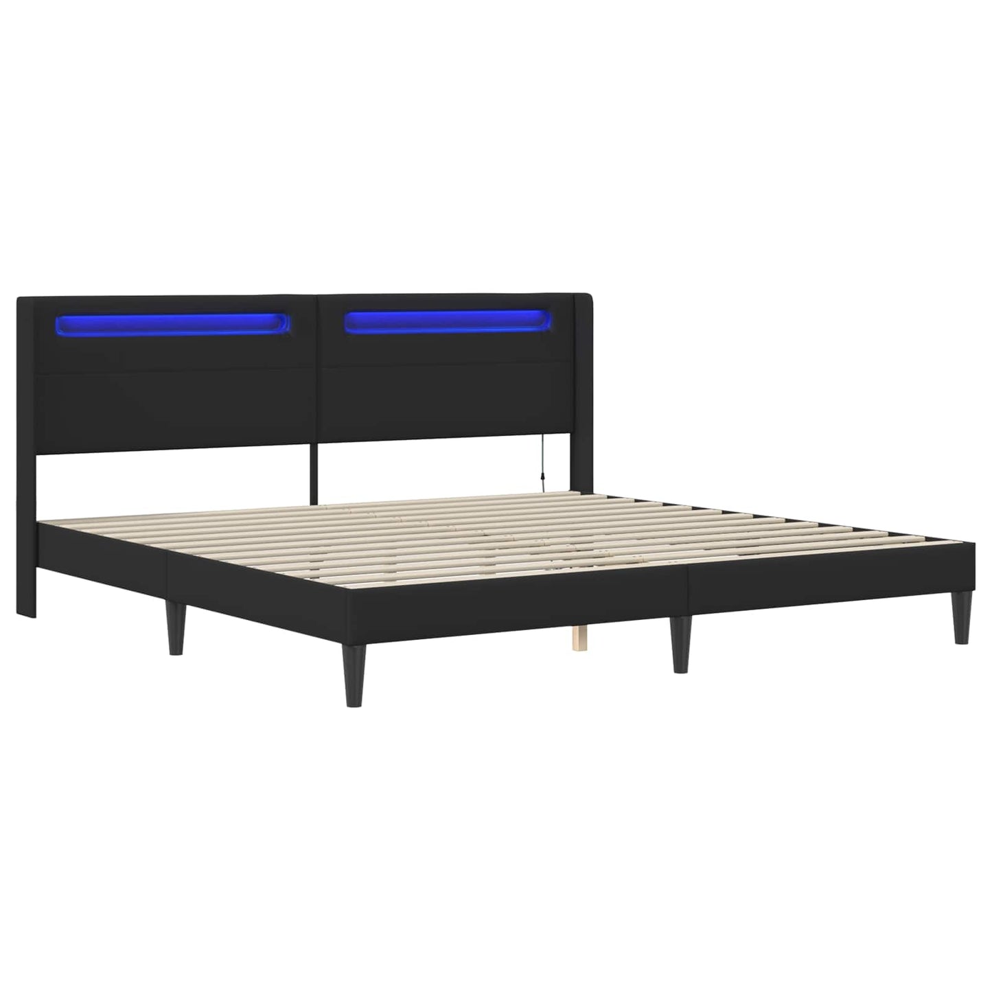 Ágykeret LED szalagokkal fejtámlával Fekete 180 x 200 cm Műbőr