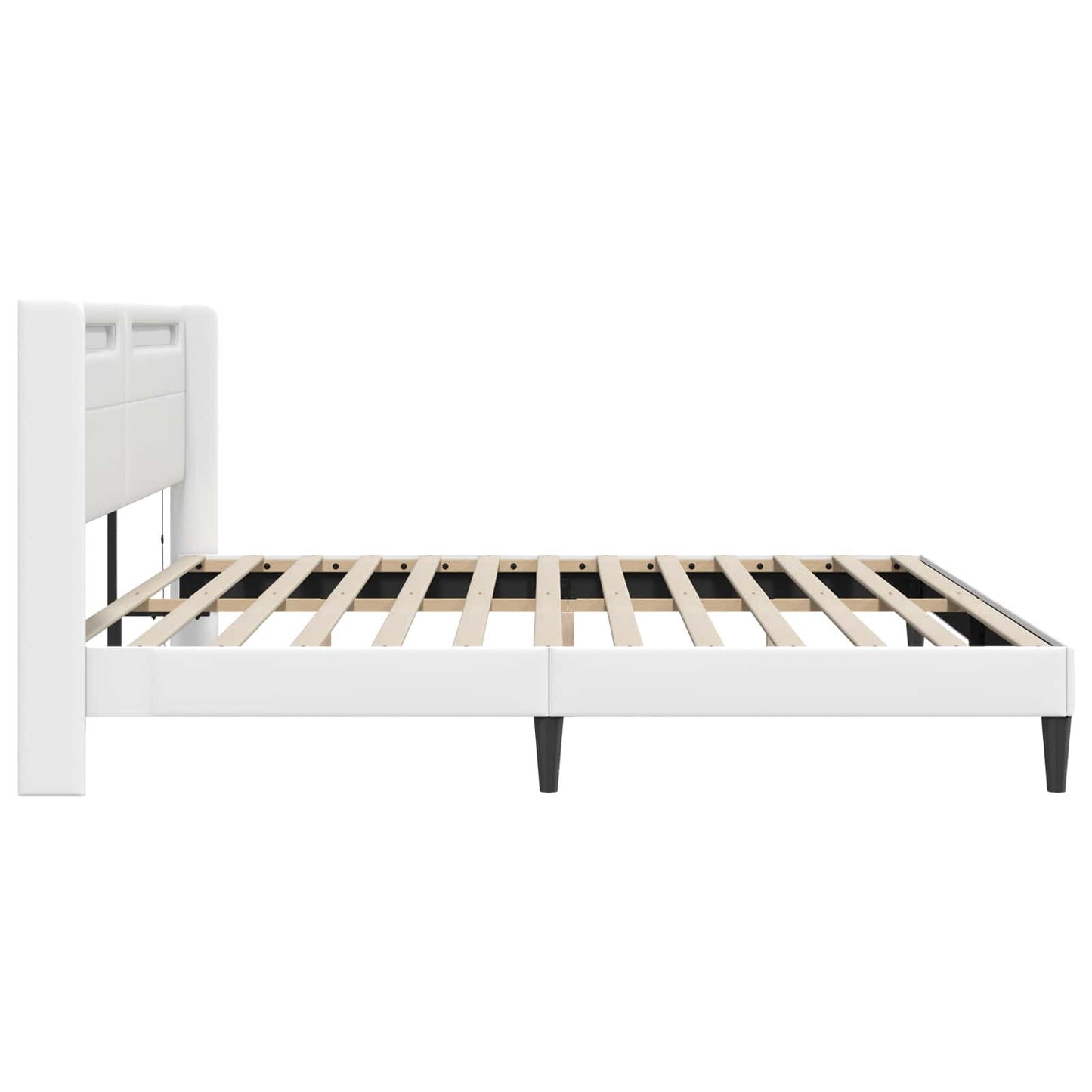 Ágykeret LED szalagokkal fejtámlával Fehér 180 x 200 cm Műbőr