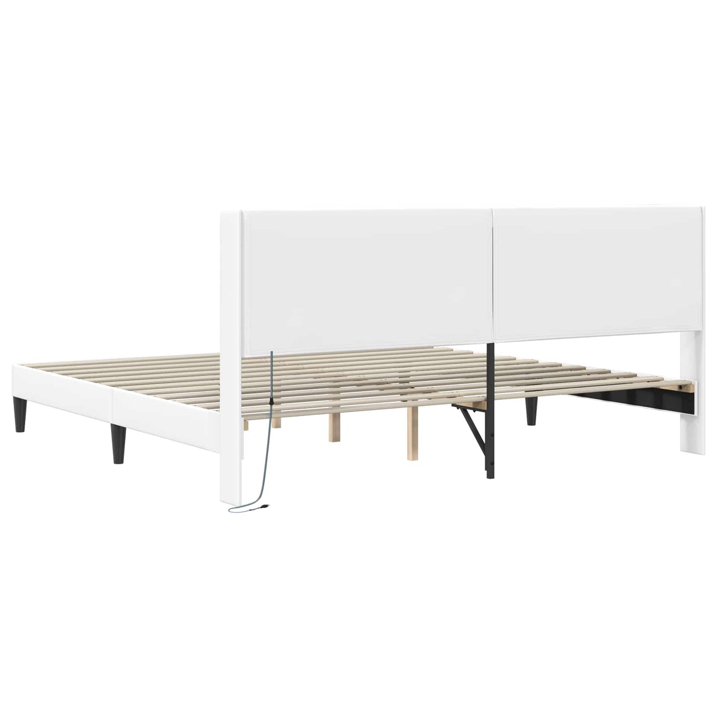 Ágykeret LED szalagokkal fejtámlával Fehér 200 x 200 cm Műbőr