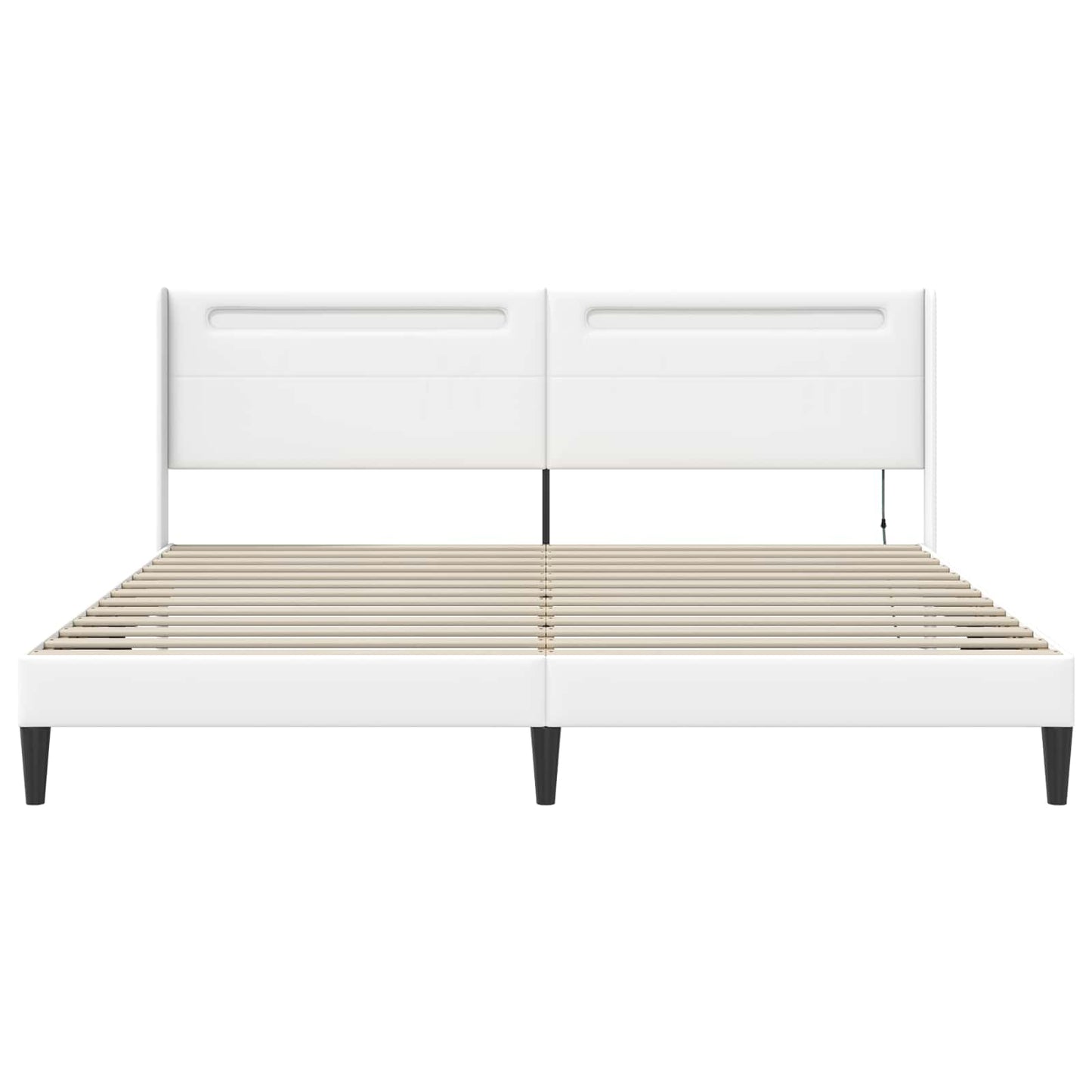 Ágykeret LED szalagokkal fejtámlával Fehér 200 x 200 cm Műbőr