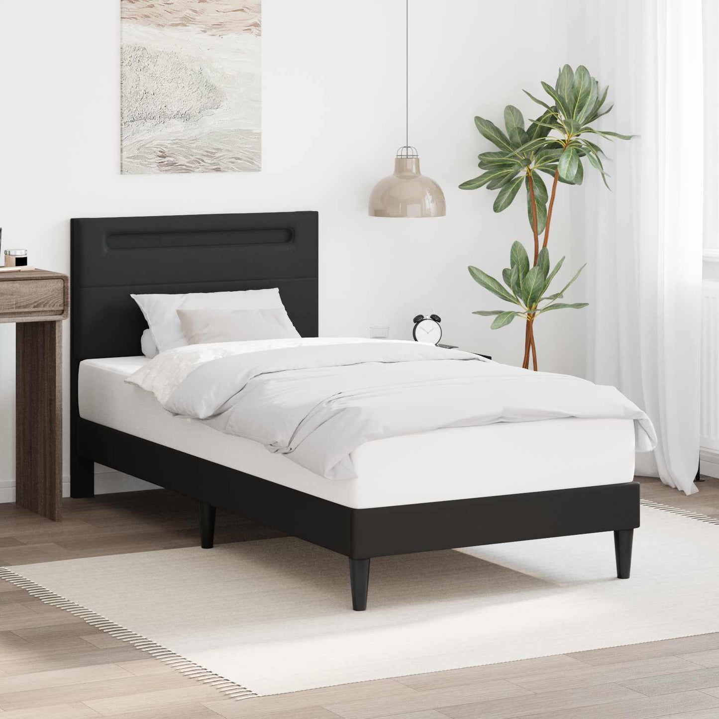 Ágykeret LED szalagokkal fejtámlával Fekete 80 x 200 cm Műbőr