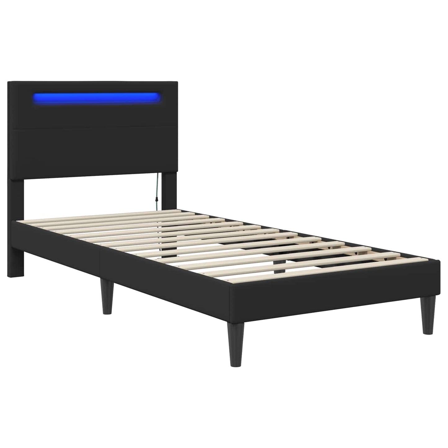 Ágykeret LED szalagokkal fejtámlával Fekete 80 x 200 cm Műbőr