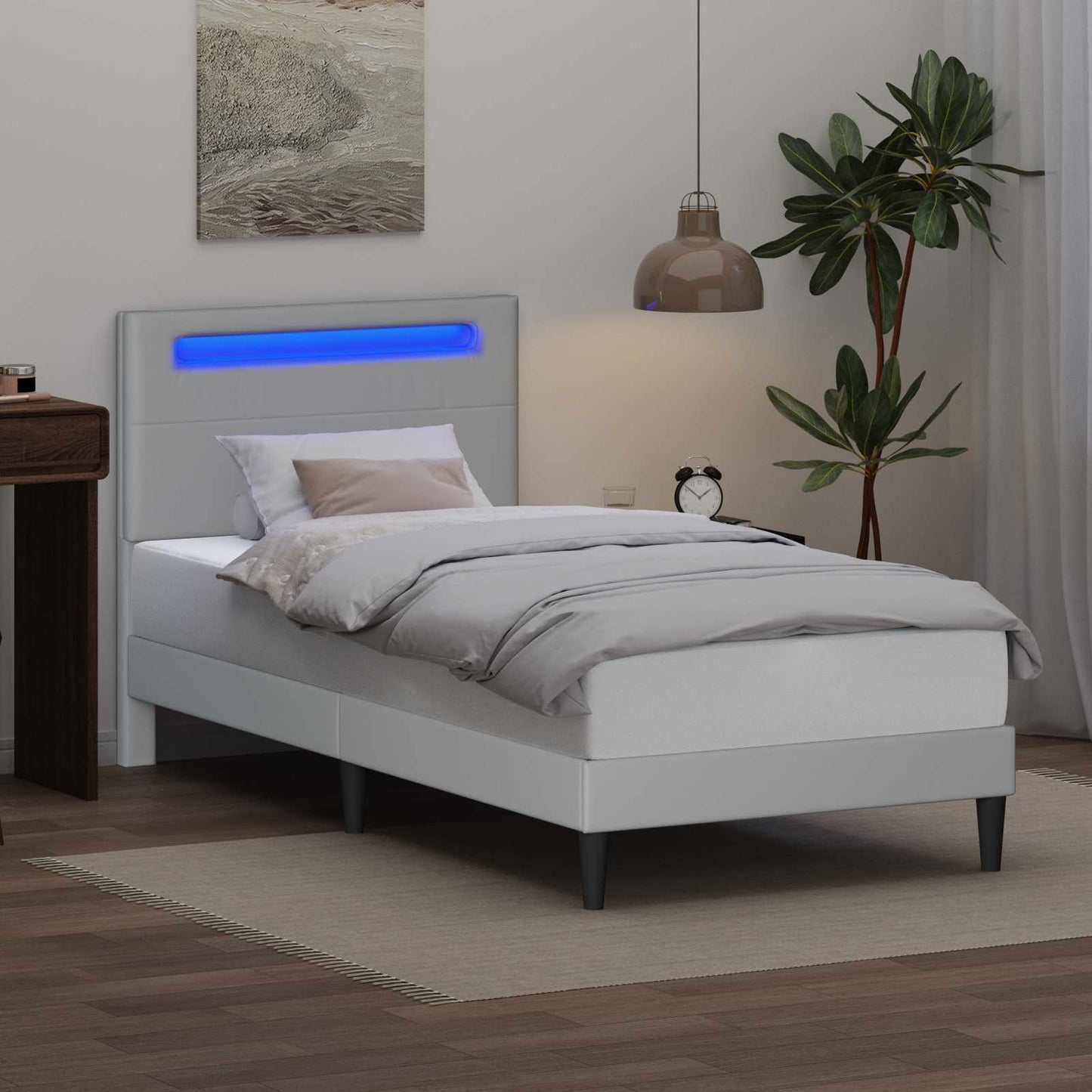 Ágykeret LED szalagokkal fejtámlával Fehér 80 x 200 cm Műbőr