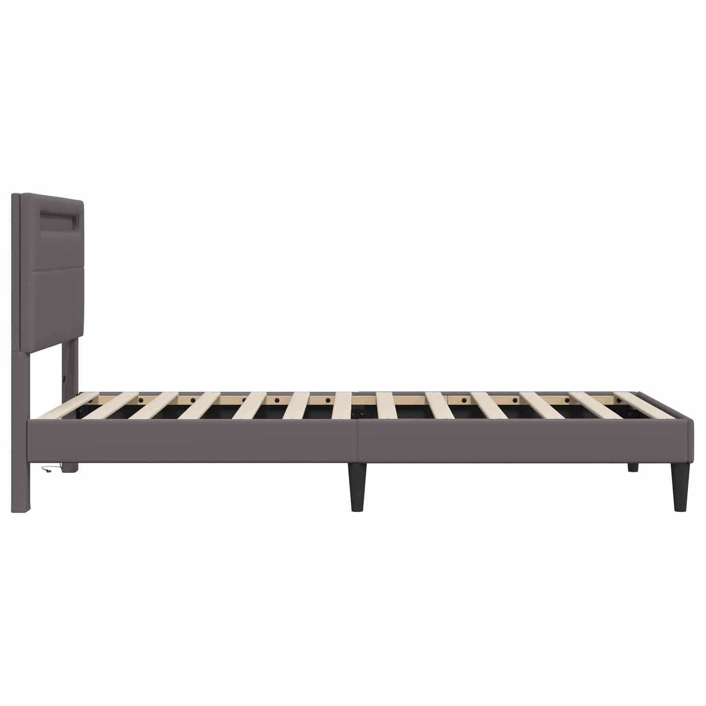 Ágykeret LED szalagokkal fejtámlával Szürke 90 x 190 cm Műbőr