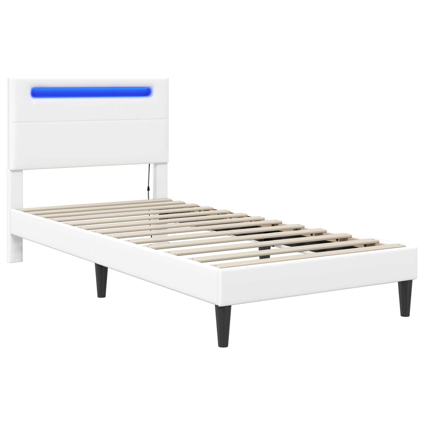 Ágykeret LED szalagokkal fejtámlával Fehér 90 x 190 cm Műbőr