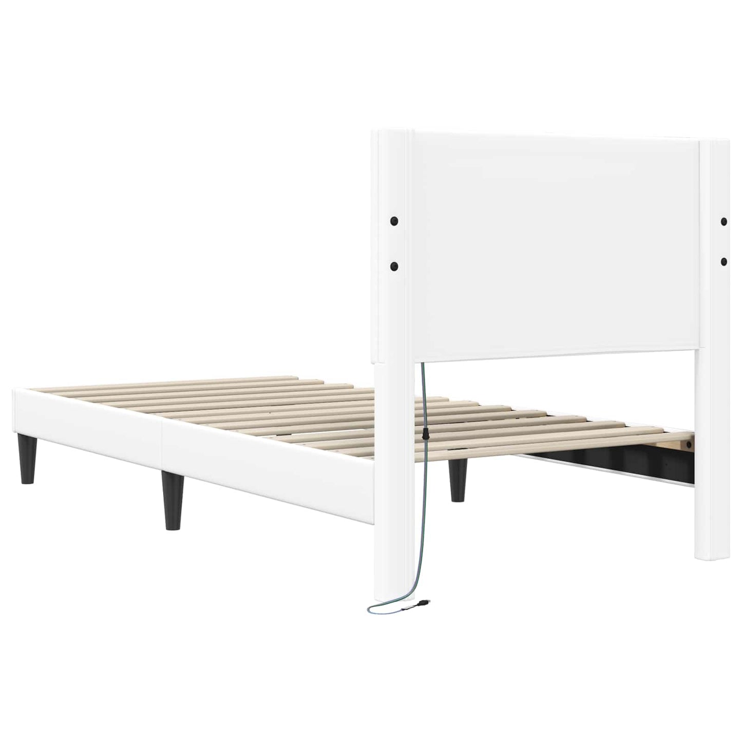 Ágykeret LED szalagokkal fejtámlával Fehér 90 x 200 cm Műbőr