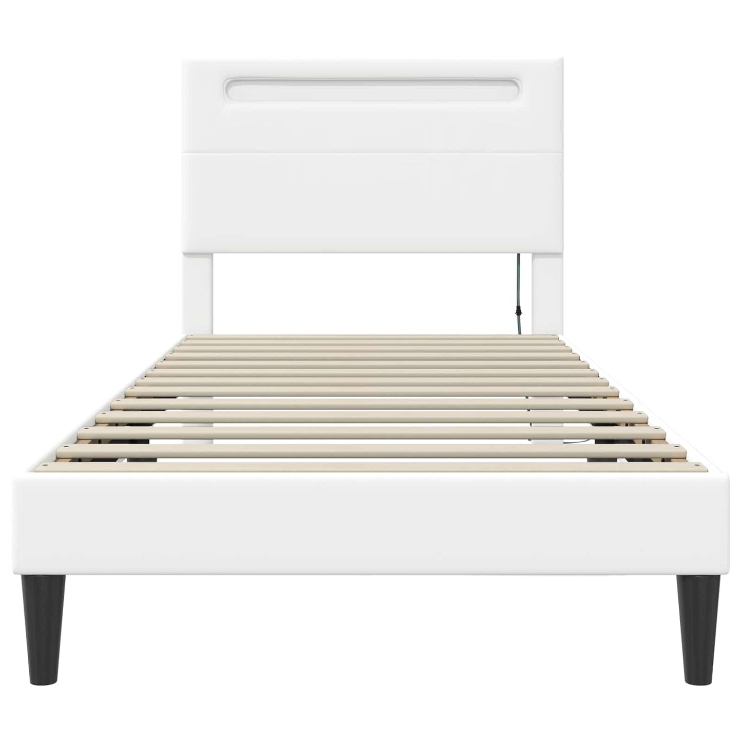 Ágykeret LED szalagokkal fejtámlával Fehér 90 x 200 cm Műbőr