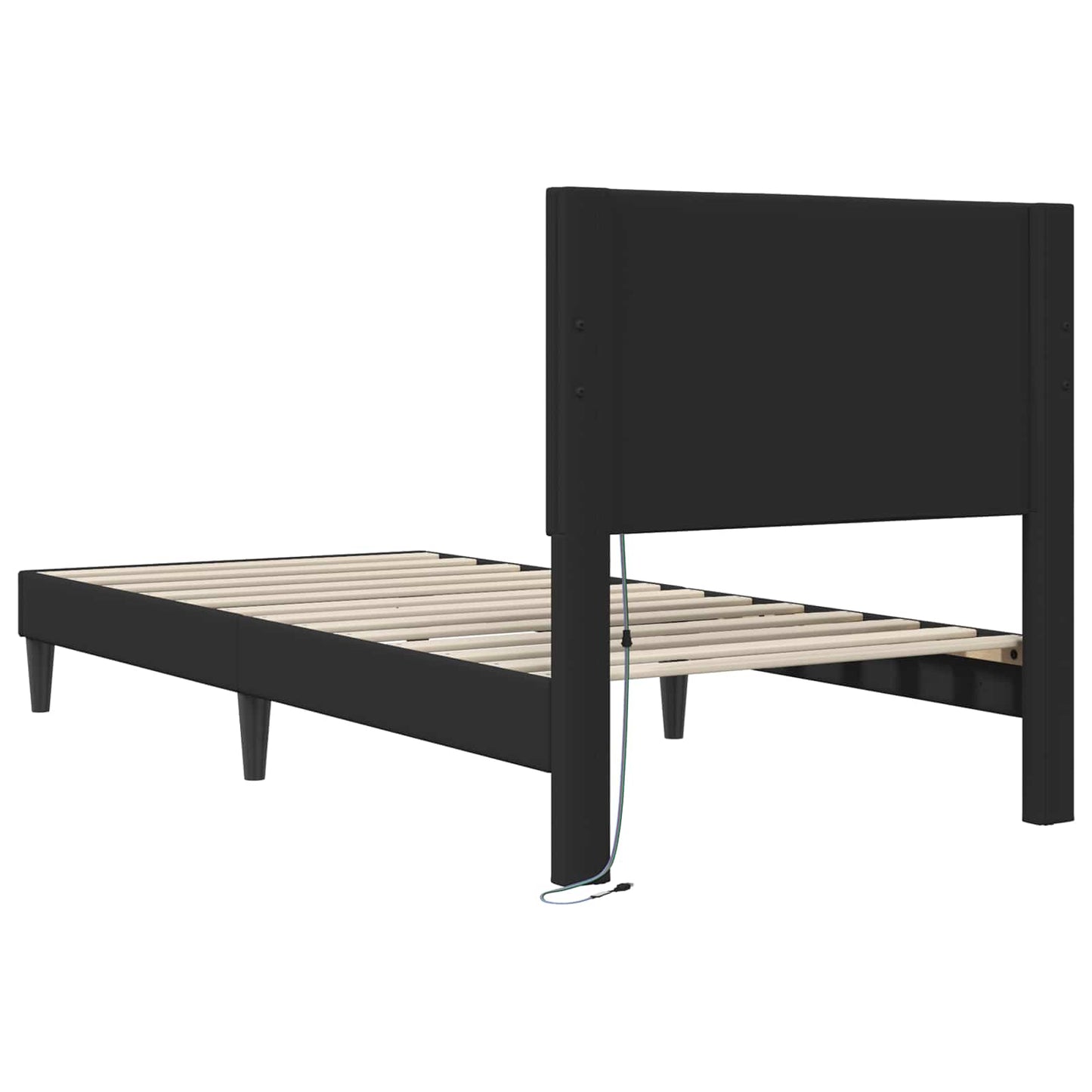 Ágykeret LED szalagokkal fejtámlával Fekete 100 x 200 cm Műbőr