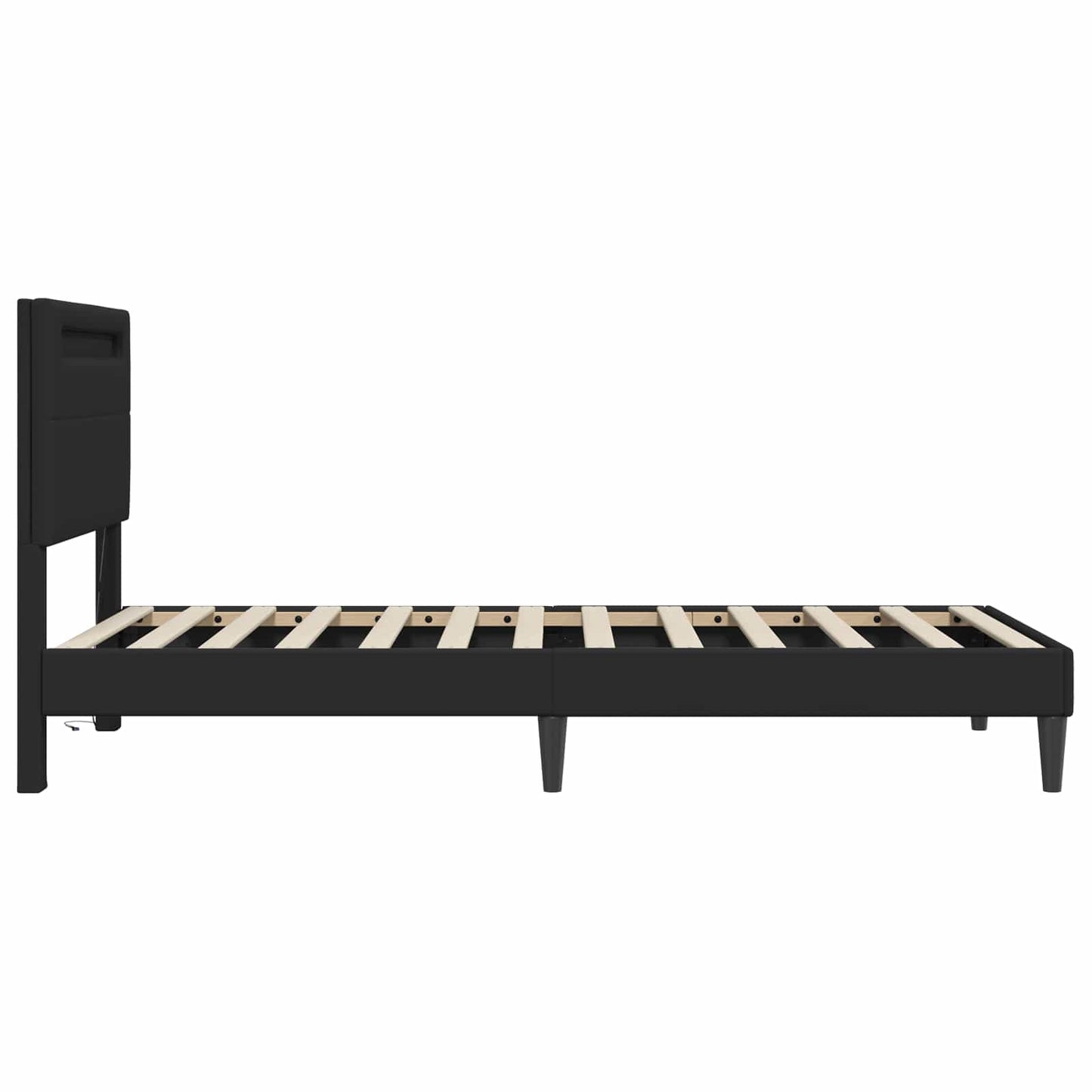 Ágykeret LED szalagokkal fejtámlával Fekete 100 x 200 cm Műbőr