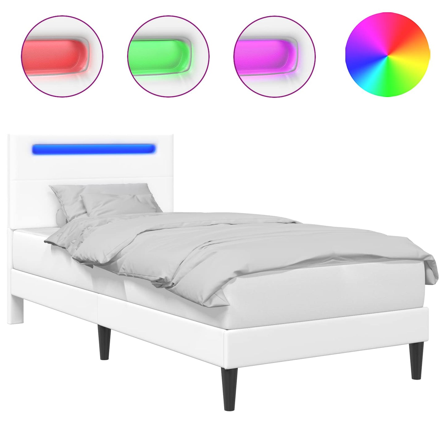 Ágykeret LED szalagokkal fejtámlával Fehér 100 x 200 cm Műbőr