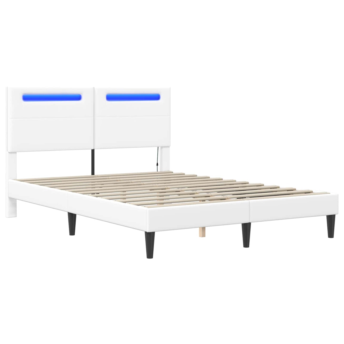Ágykeret LED szalagokkal fejtámlával Fehér 120 x 200 cm Műbőr