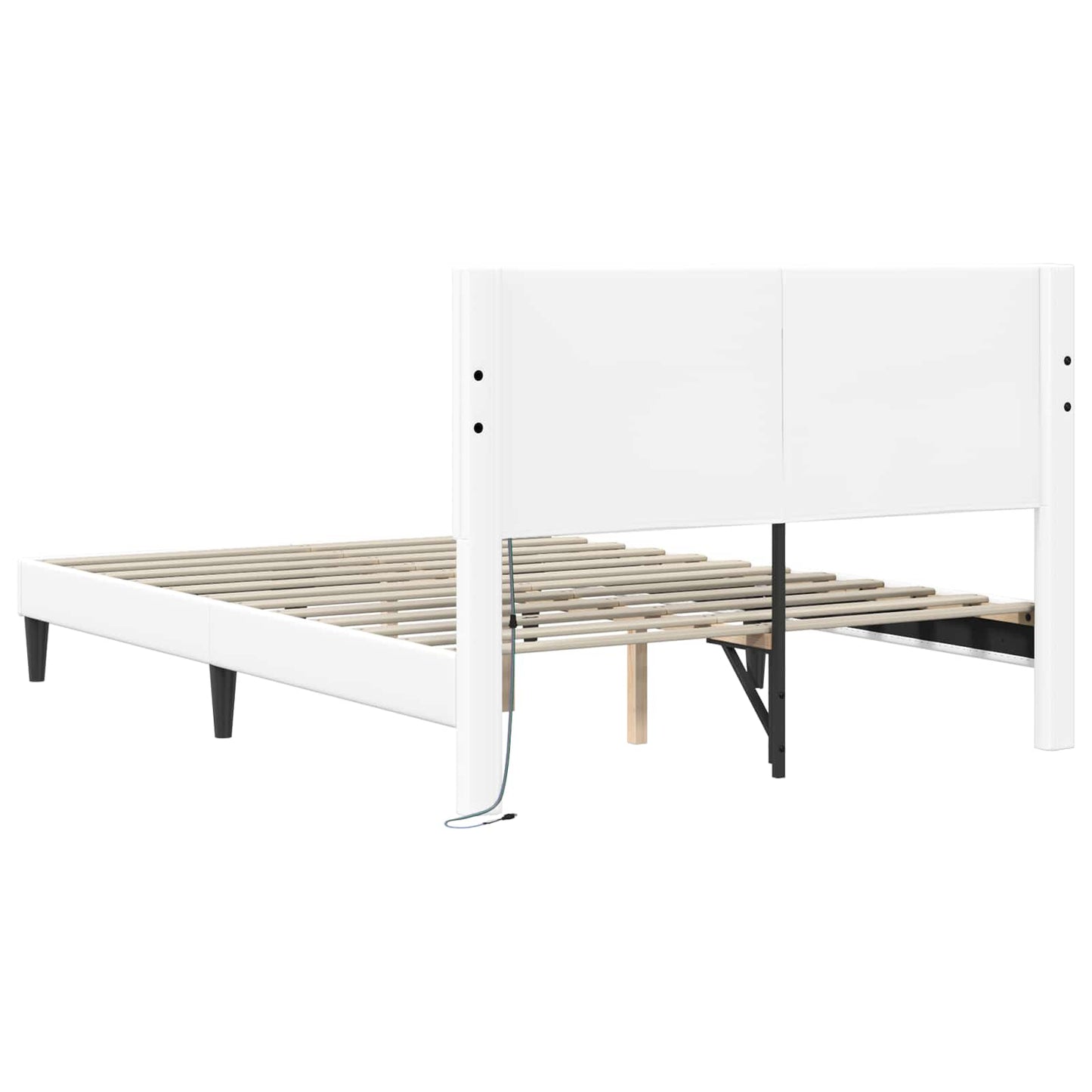 Ágykeret LED szalagokkal fejtámlával Fehér 120 x 200 cm Műbőr