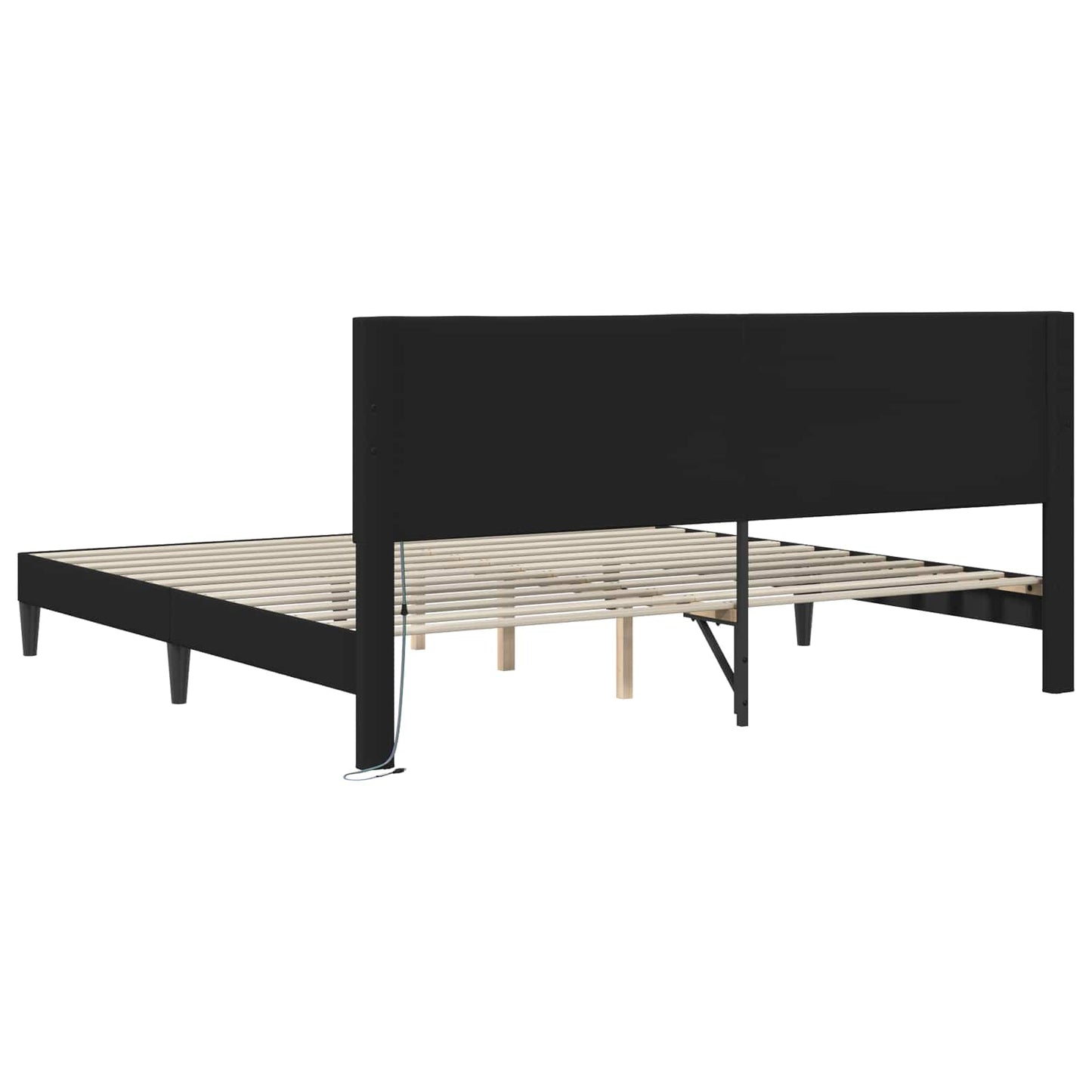 Ágykeret LED szalagokkal fejtámlával Fekete 180 x 200 cm Műbőr
