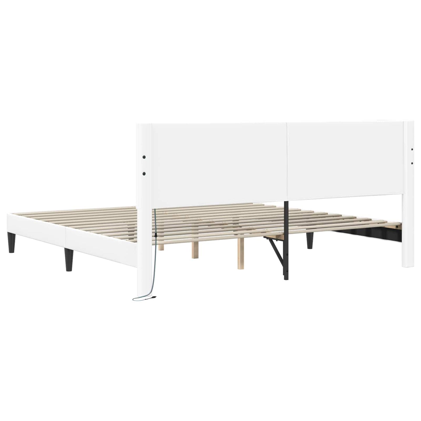 Ágykeret LED szalagokkal fejtámlával Fehér 180 x 200 cm Műbőr
