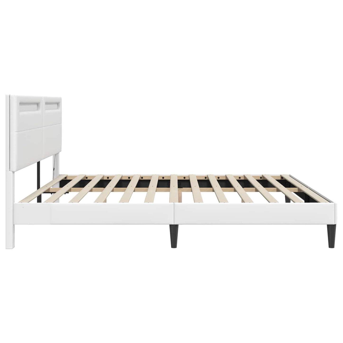 Ágykeret LED szalagokkal fejtámlával Fehér 180 x 200 cm Műbőr