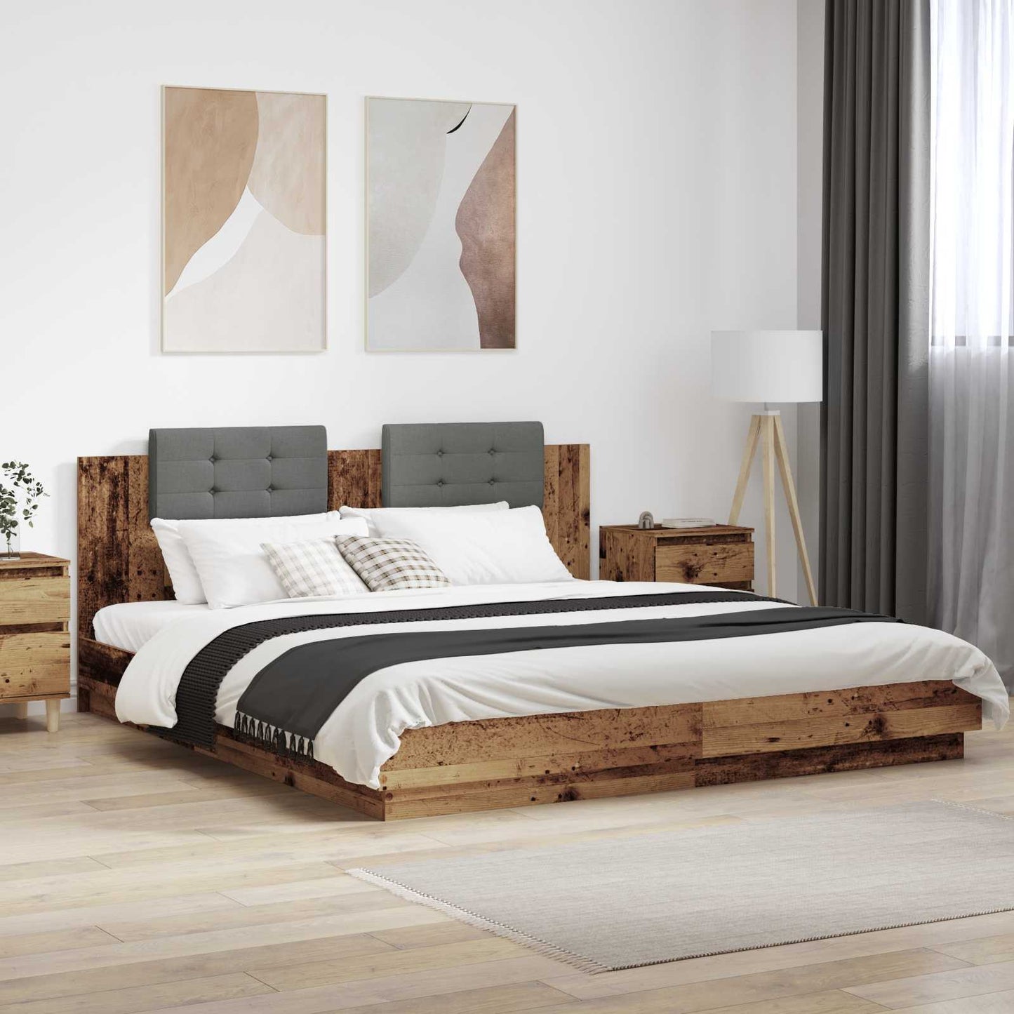 Ágykeret támlával Öreg fa 200 x 200 cm Szerelt Fa