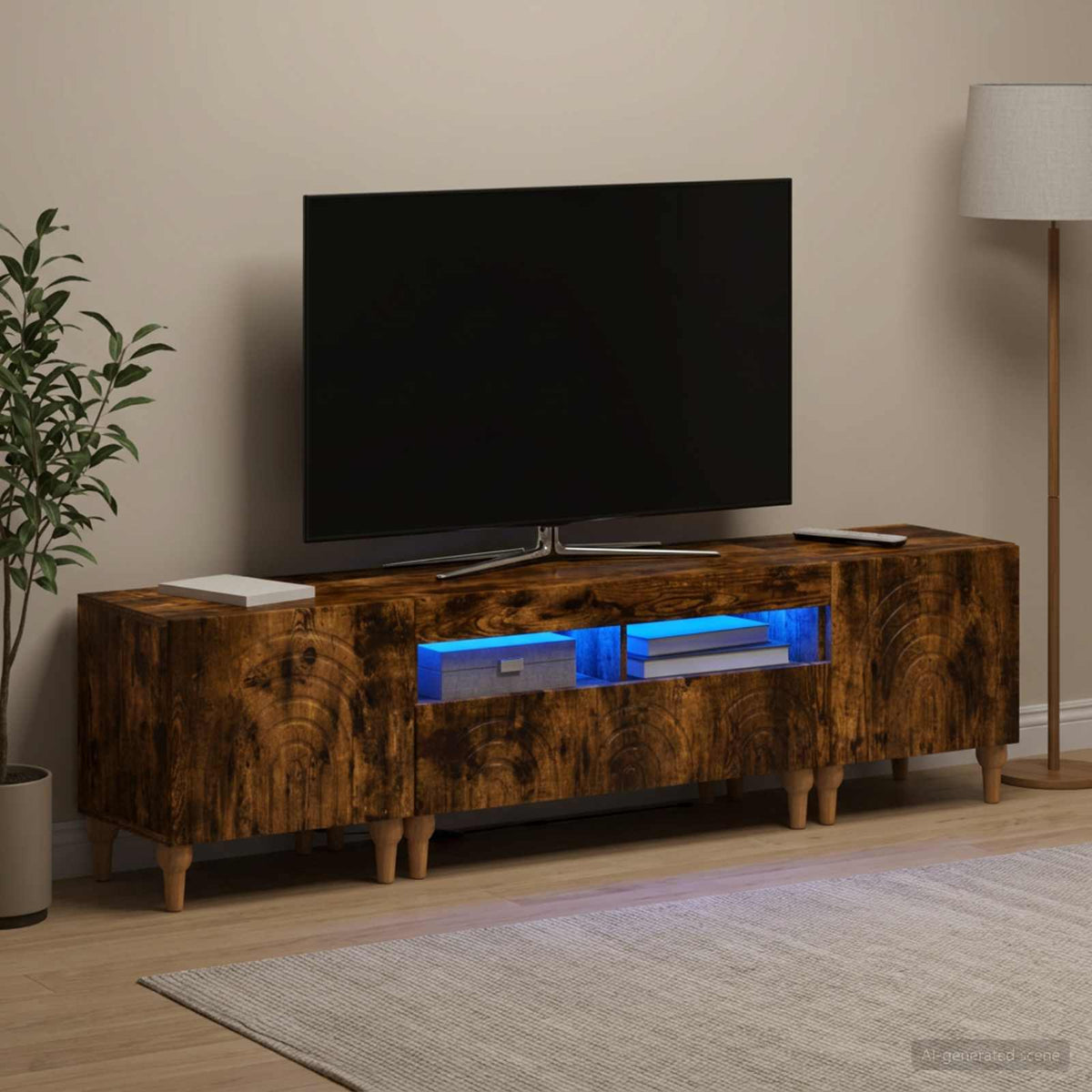 3 darabos LED TV szekrény Füstös Tölgy Szerelt Fa