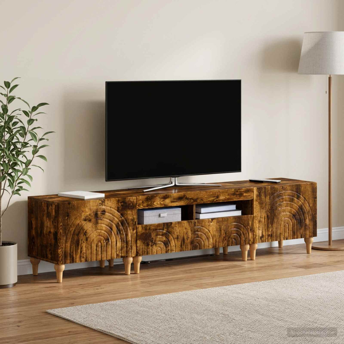 3 darabos LED TV szekrény Füstös Tölgy Szerelt Fa