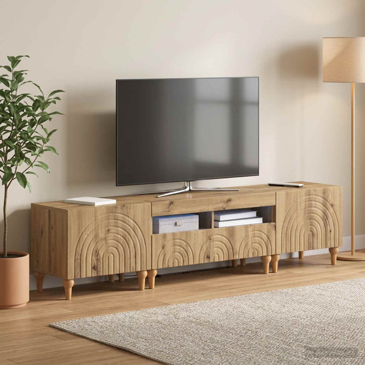 3 darabos LED TV szekrény Kézműves Tölgy Szerelt Fa