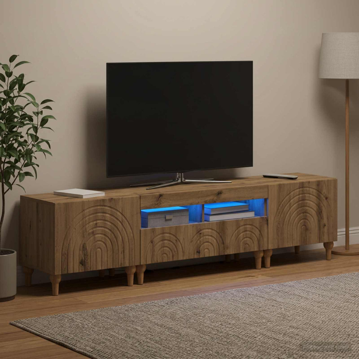 3 darabos LED TV szekrény Kézműves Tölgy Szerelt Fa