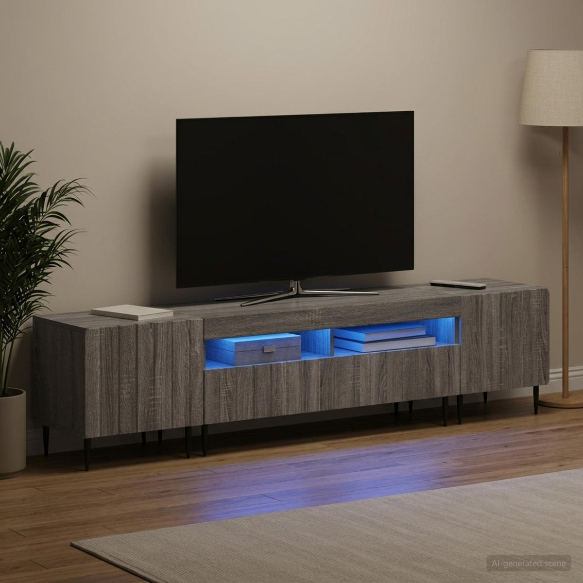 3 darabos LED TV szekrény ZWOLLE Szürke Sonoma Szerelt Fa