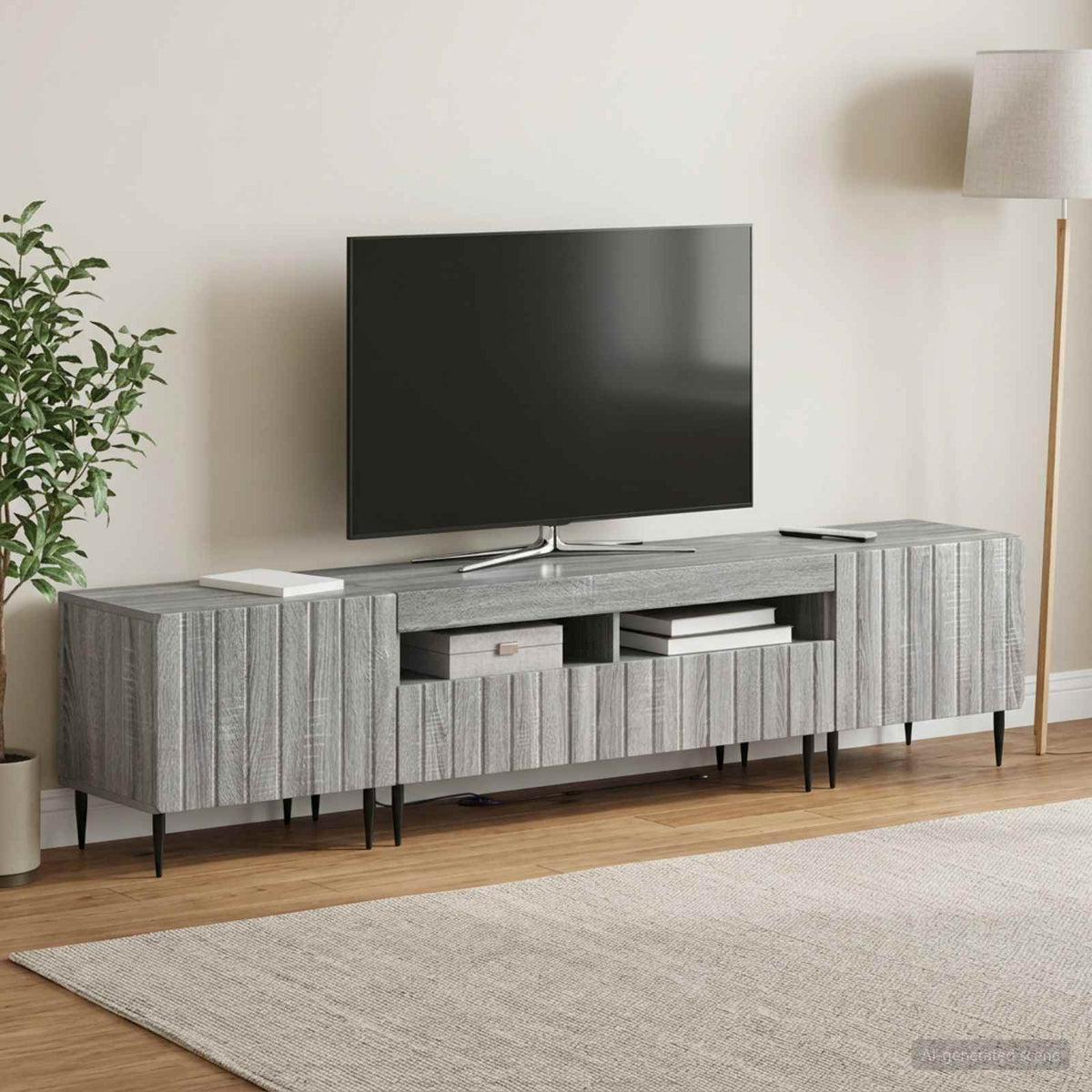 3 darabos LED TV szekrény ZWOLLE Szürke Sonoma Szerelt Fa