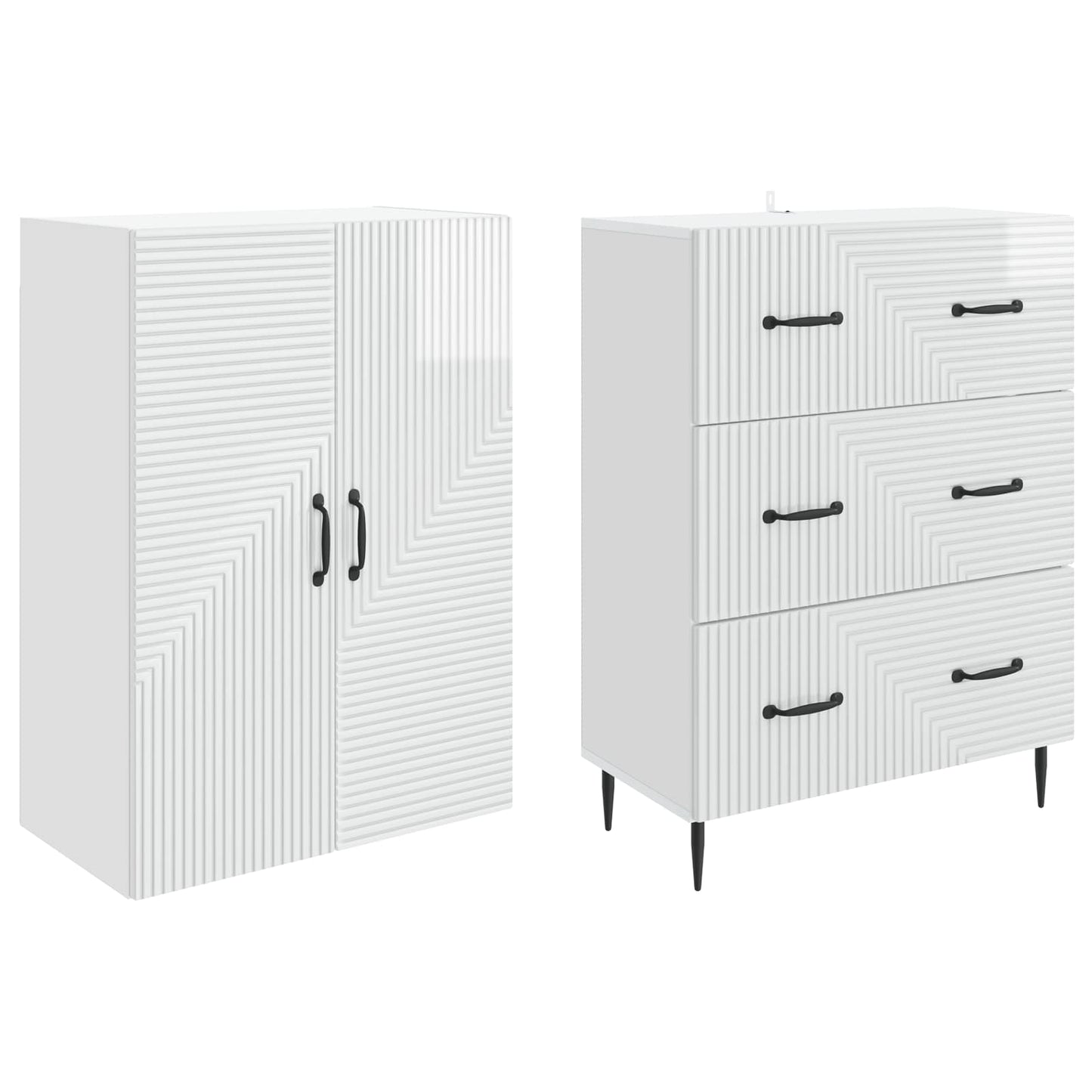 Szekrény szett 2 pcs Magasfényű Fehér 66 x 34,5 x 90 cm