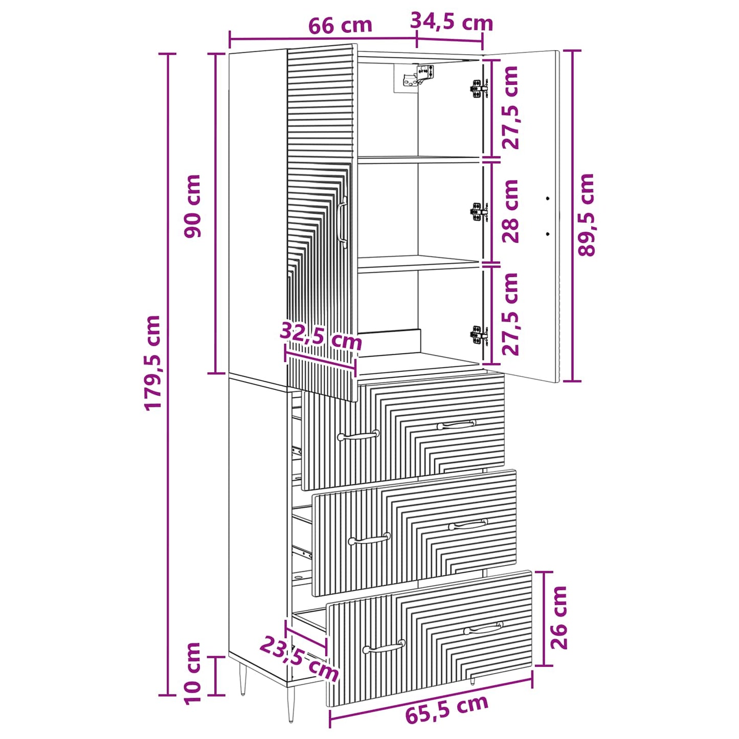 Szekrény szett 2 pcs Magasfényű Fehér 66 x 34,5 x 90 cm