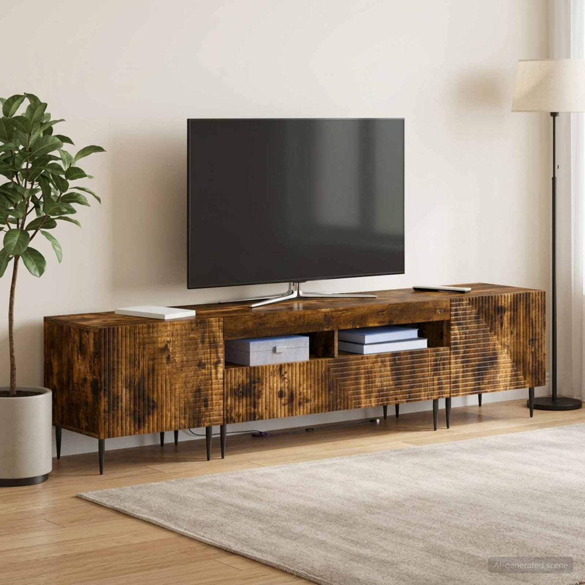3 darabos LED TV szekrény Füstös Tölgy Szerelt Fa