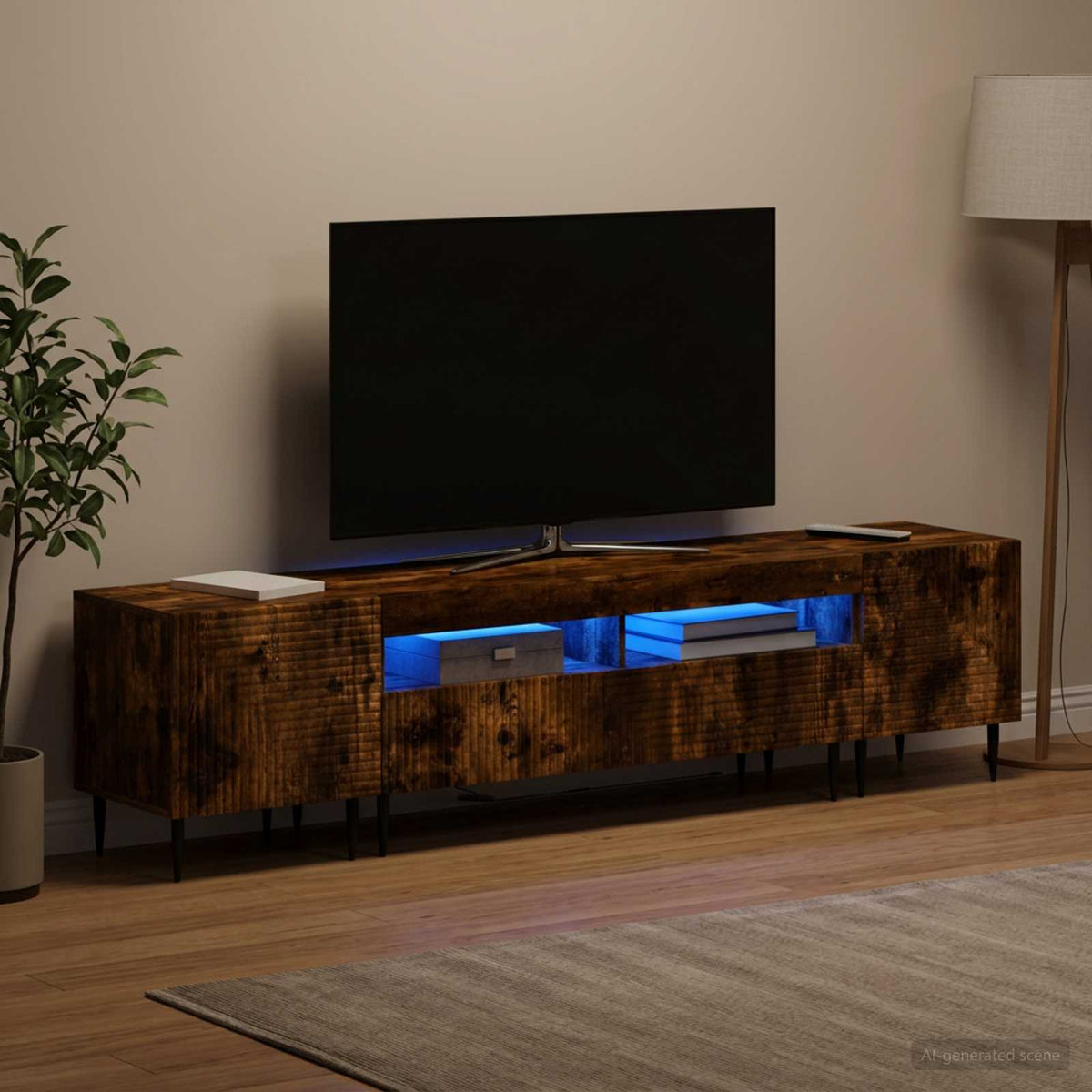 3 darabos LED TV szekrény Füstös Tölgy Szerelt Fa