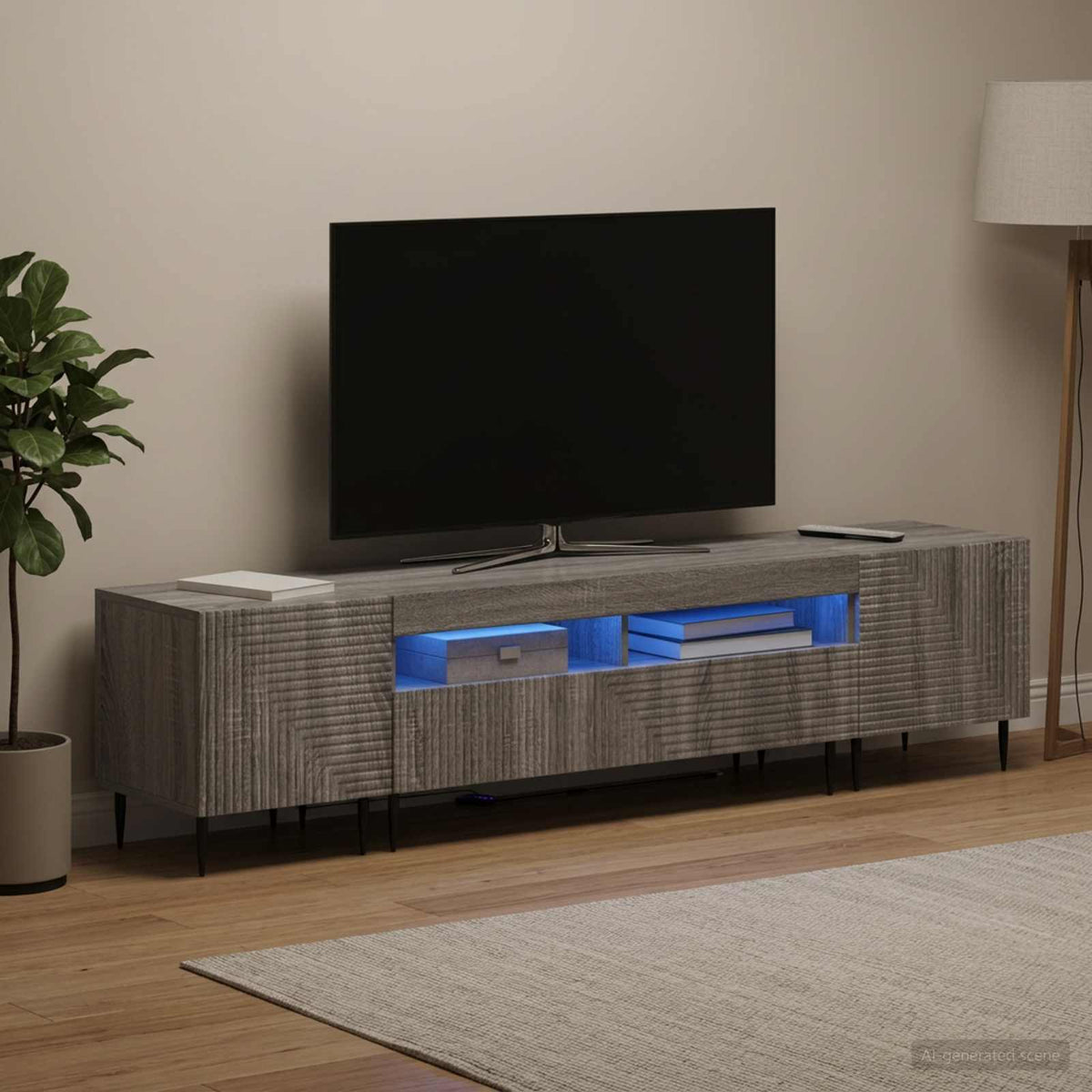 3 darabos LED TV szekrény Szürke Sonoma Szerelt Fa