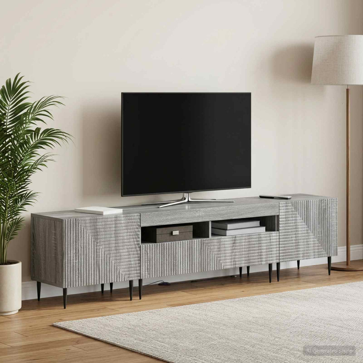 3 darabos LED TV szekrény Szürke Sonoma Szerelt Fa