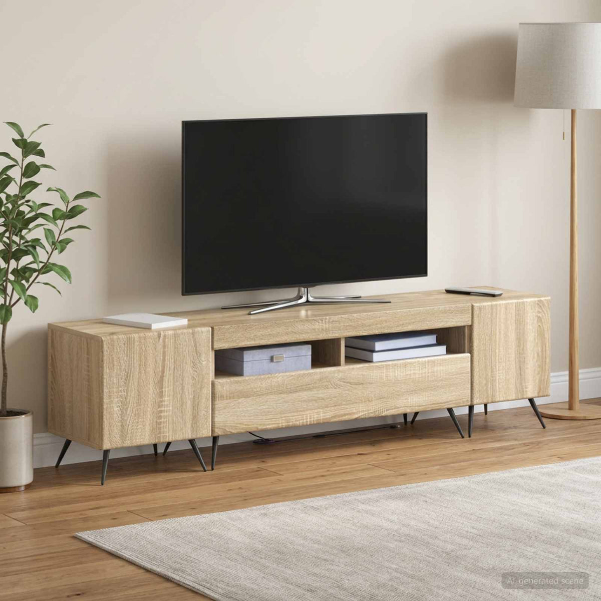 LED TV szekrény BREDA 3 db Sonoma Tölgy Szerelt Fa