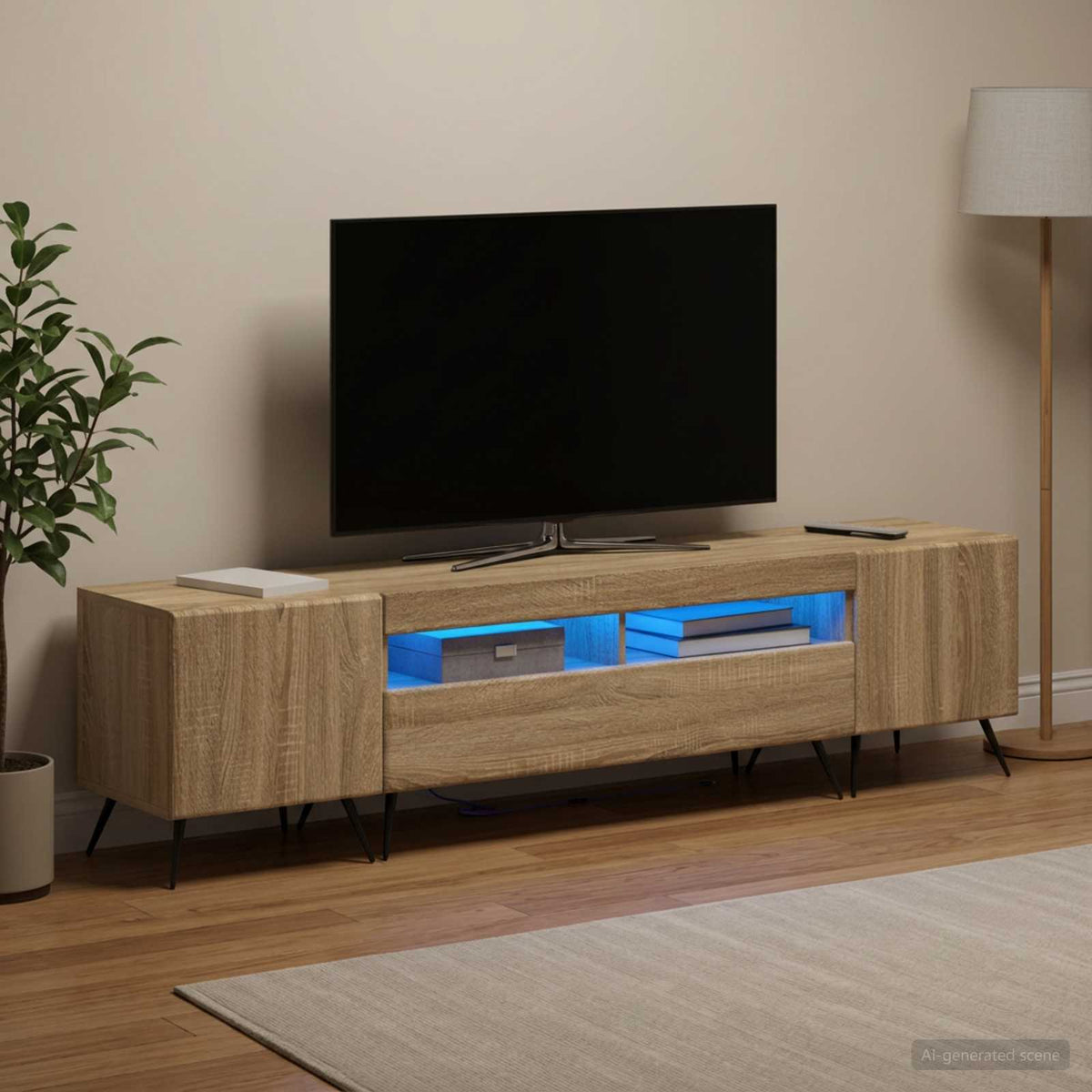 LED TV szekrény BREDA 3 db Sonoma Tölgy Szerelt Fa