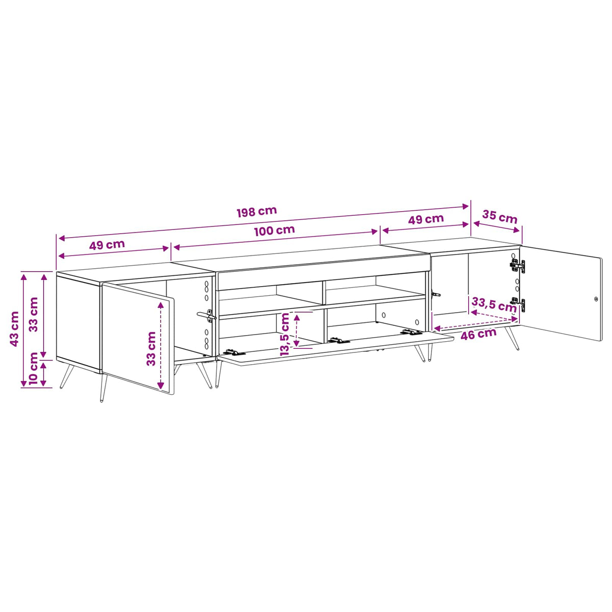 LED TV szekrény BREDA 3 db Sonoma Tölgy Szerelt Fa