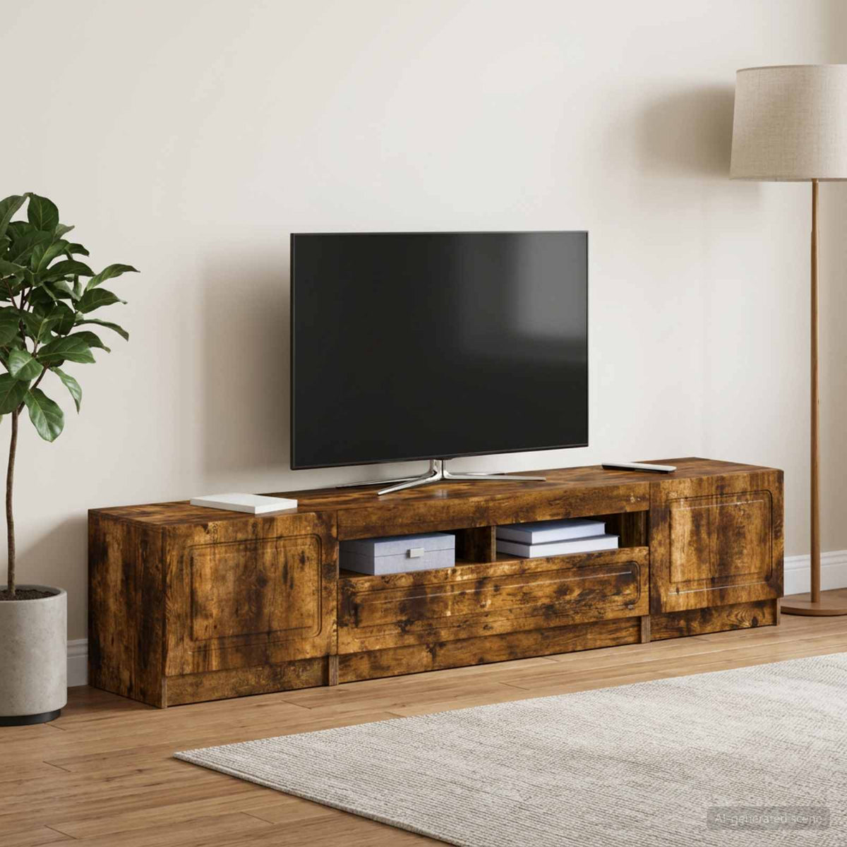 LED TV szekrény UTRECHT 3 db Füstös Tölgy Szerelt Fa