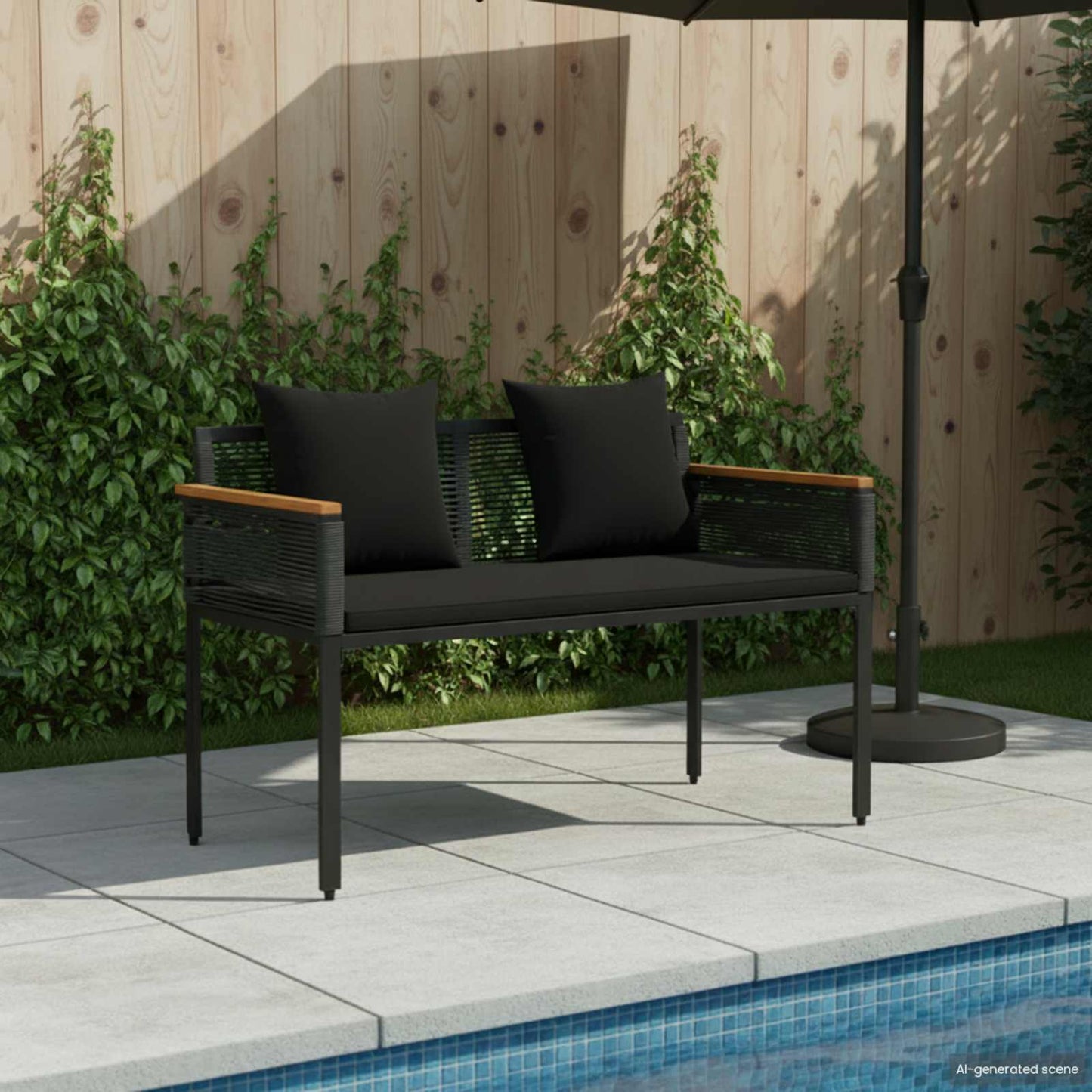 Kerti pad párnával Fekete 117 x 54 x 74.5 cm polirattan