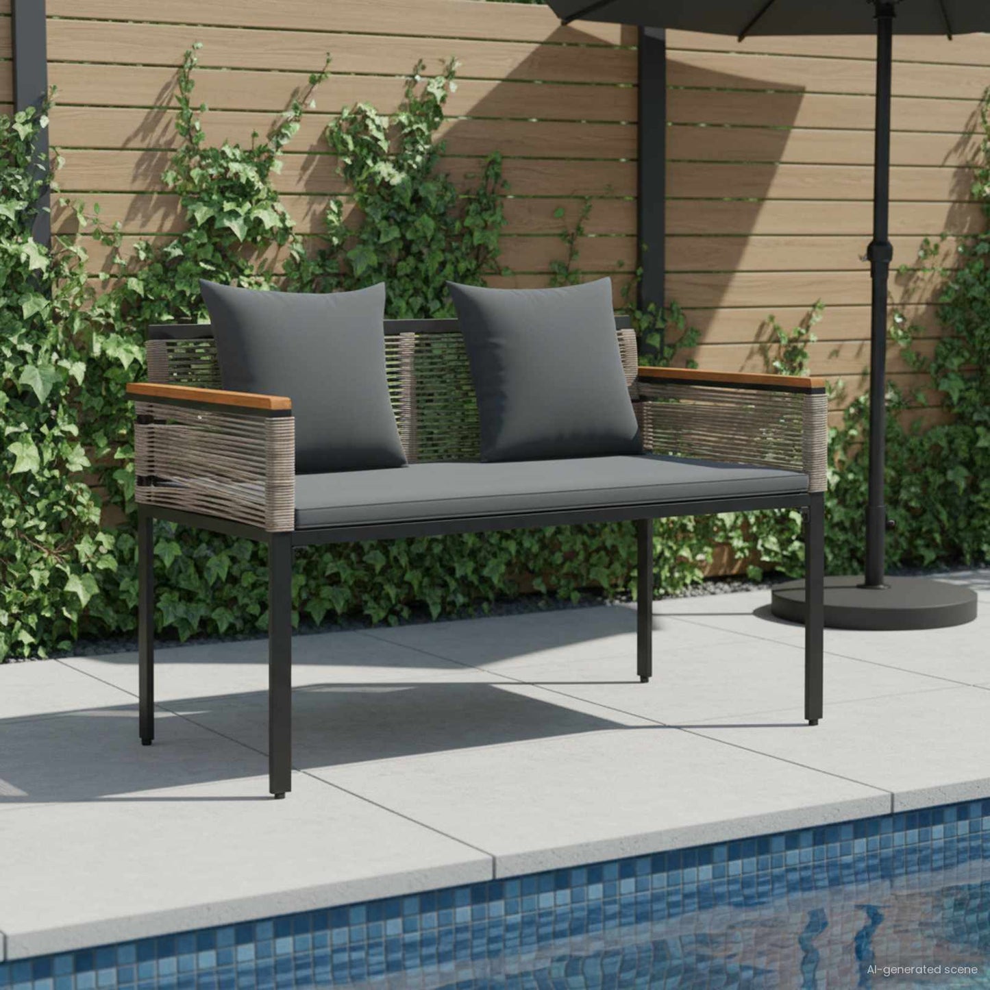 Kerti pad Szürke és sötétszürke 117 x 54 x 74.5 cm polirattan
