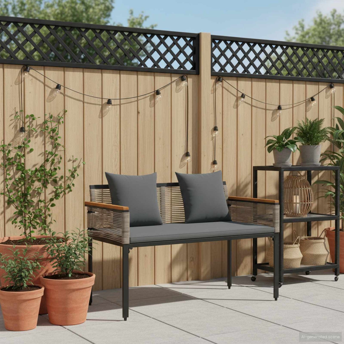 Kerti pad Szürke és sötétszürke 117 x 54 x 74.5 cm polirattan