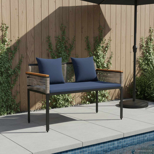 Kerti pad Szürke és sötétkék 117 x 54 x 74.5 cm polirattan