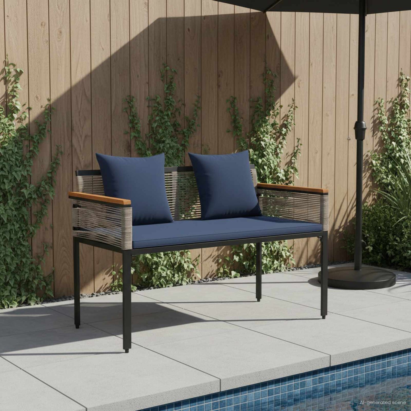 Kerti pad Szürke és sötétkék 117 x 54 x 74.5 cm polirattan